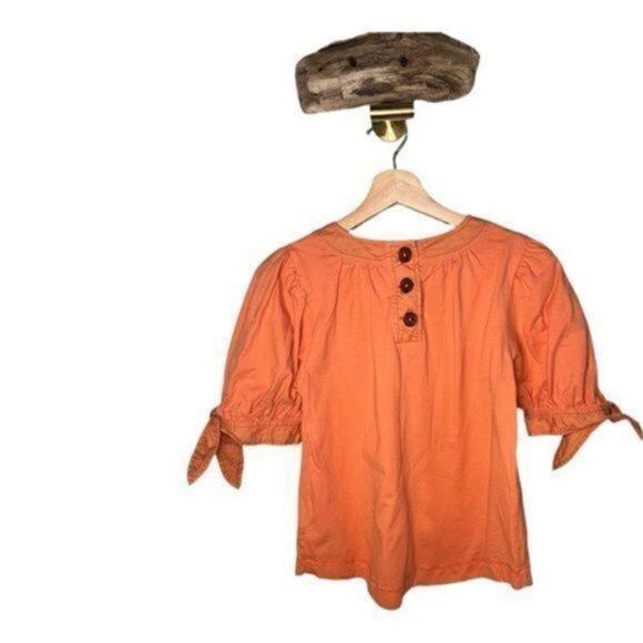 Anthropologie Short Sleeve Orange Puff Sleeve Blouse XS - Picture 6 of 12
